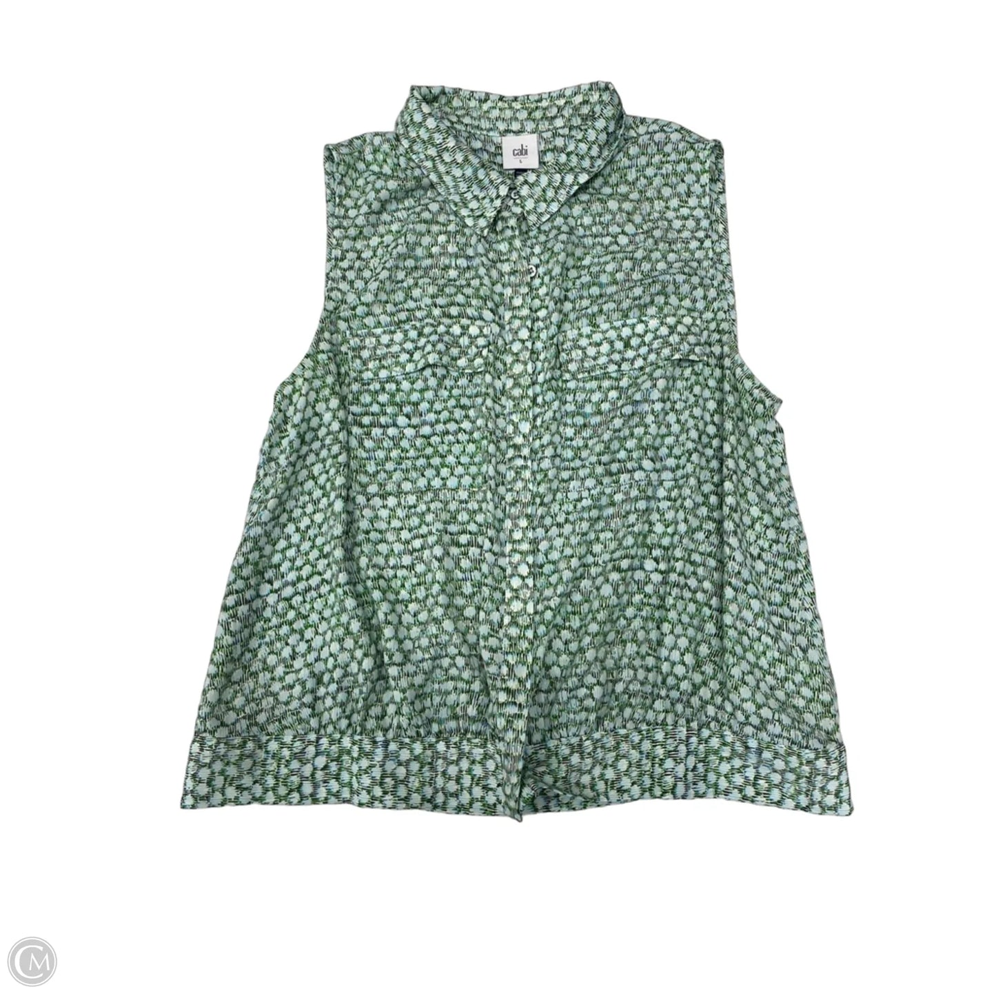 Blouse Sleeveless By Cabi In Green & White, Size: L
