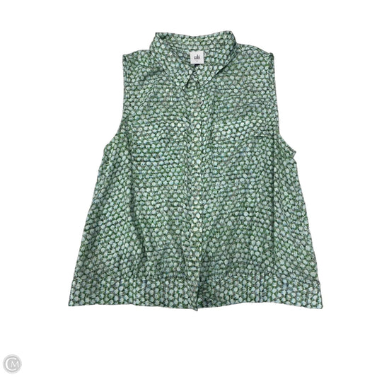 Blouse Sleeveless By Cabi In Green & White, Size: L