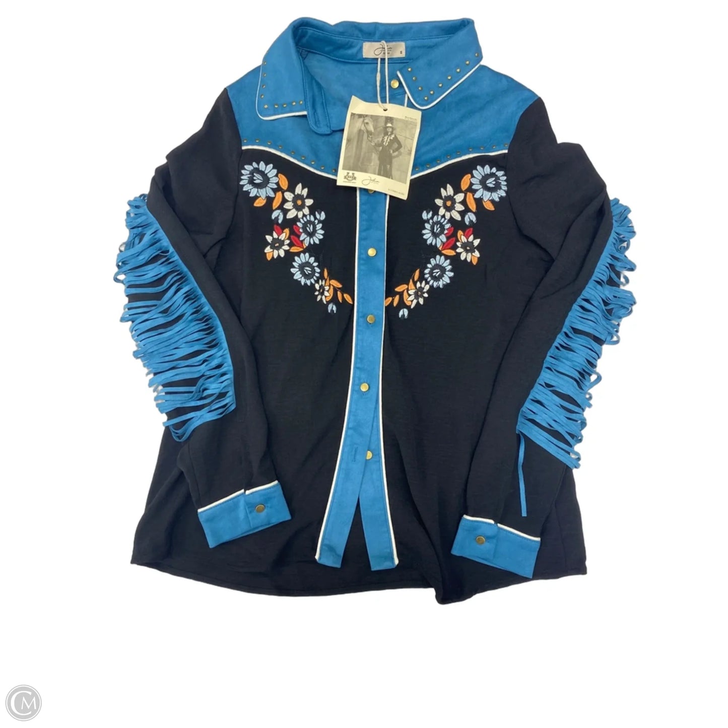 Top Long Sleeve By Cmc In Black & Blue, Size: S