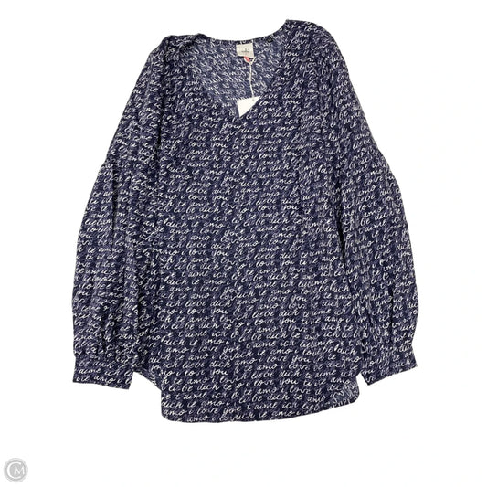 Blouse Long Sleeve By Cabi In Blue & White, Size: S