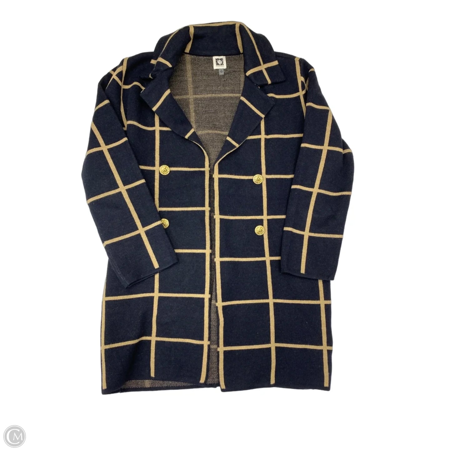 Sweater Cardigan By Anne Klein In Blue & Tan, Size: S