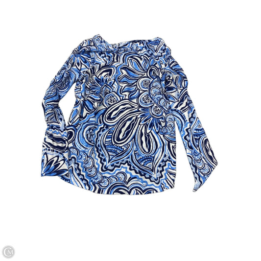 Top Long Sleeve Designer By Lilly Pulitzer In Blue & White, Size: L