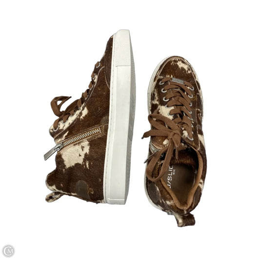 Shoes Sneakers By J Slides In Brown & Cream, Size: 7.5