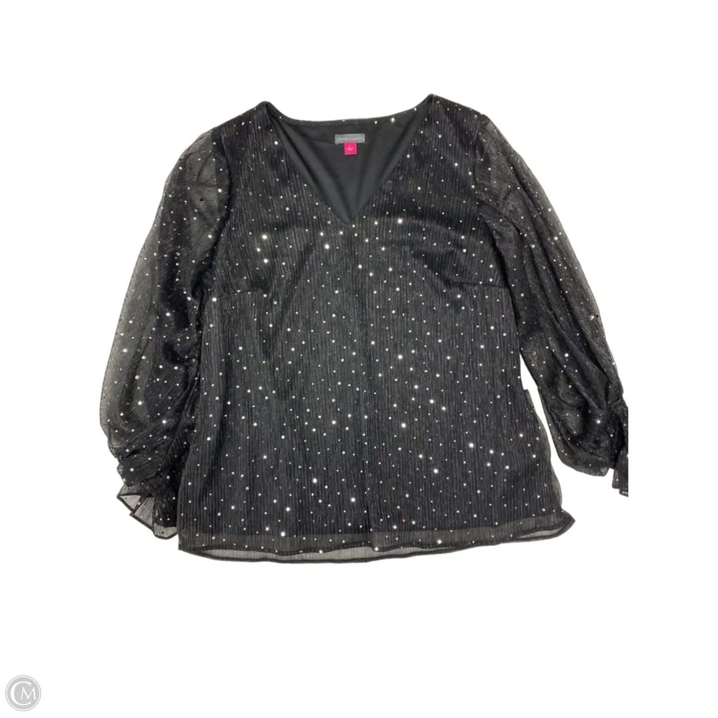 Blouse Long Sleeve By Vince Camuto In Black & Silver, Size: L