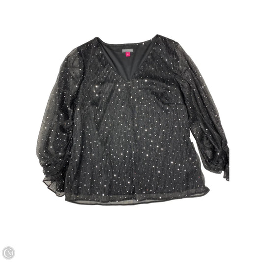 Blouse Long Sleeve By Vince Camuto In Black & Silver, Size: L