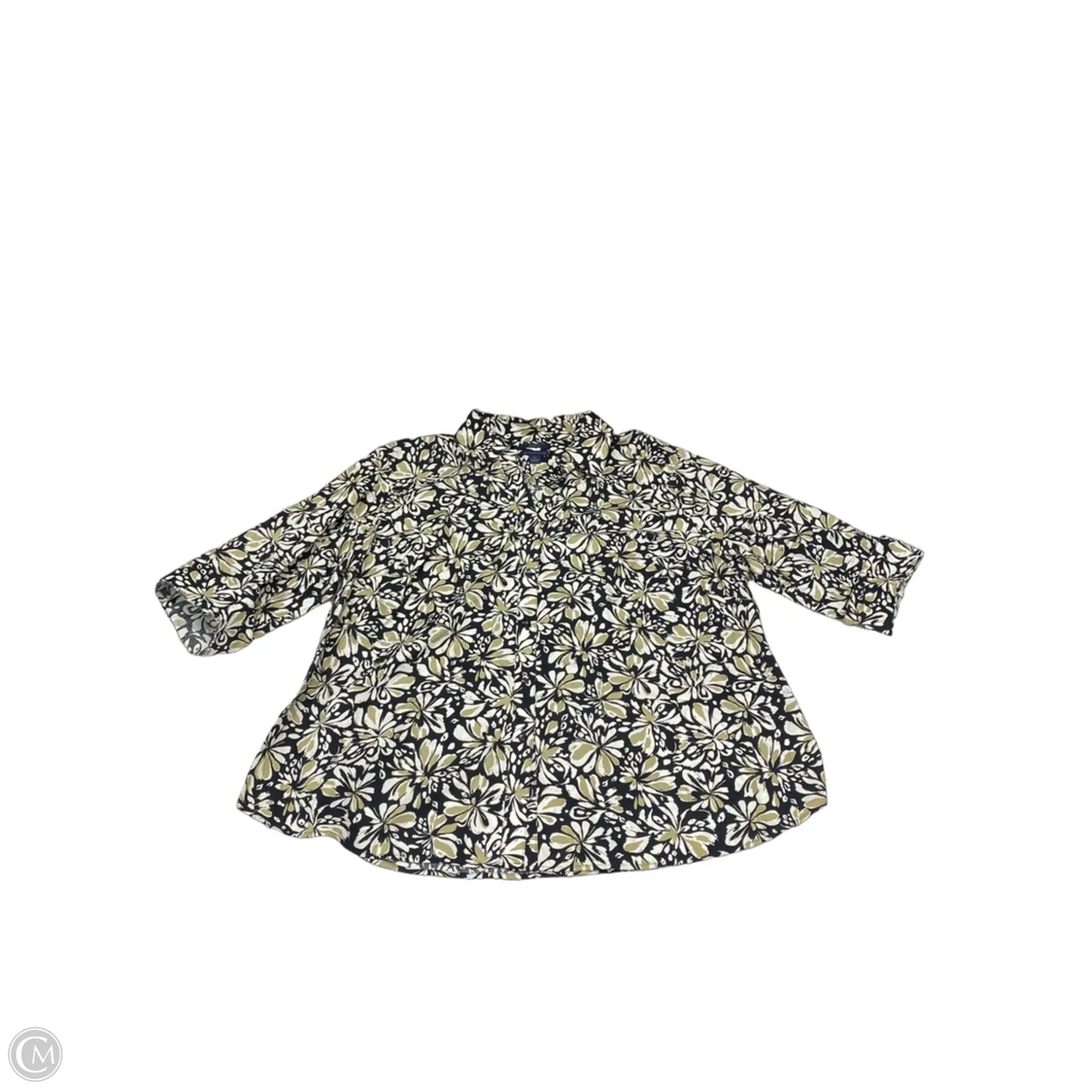 Top 3/4 Sleeve By Clothes Mentor In Black & Green, Size: 2x