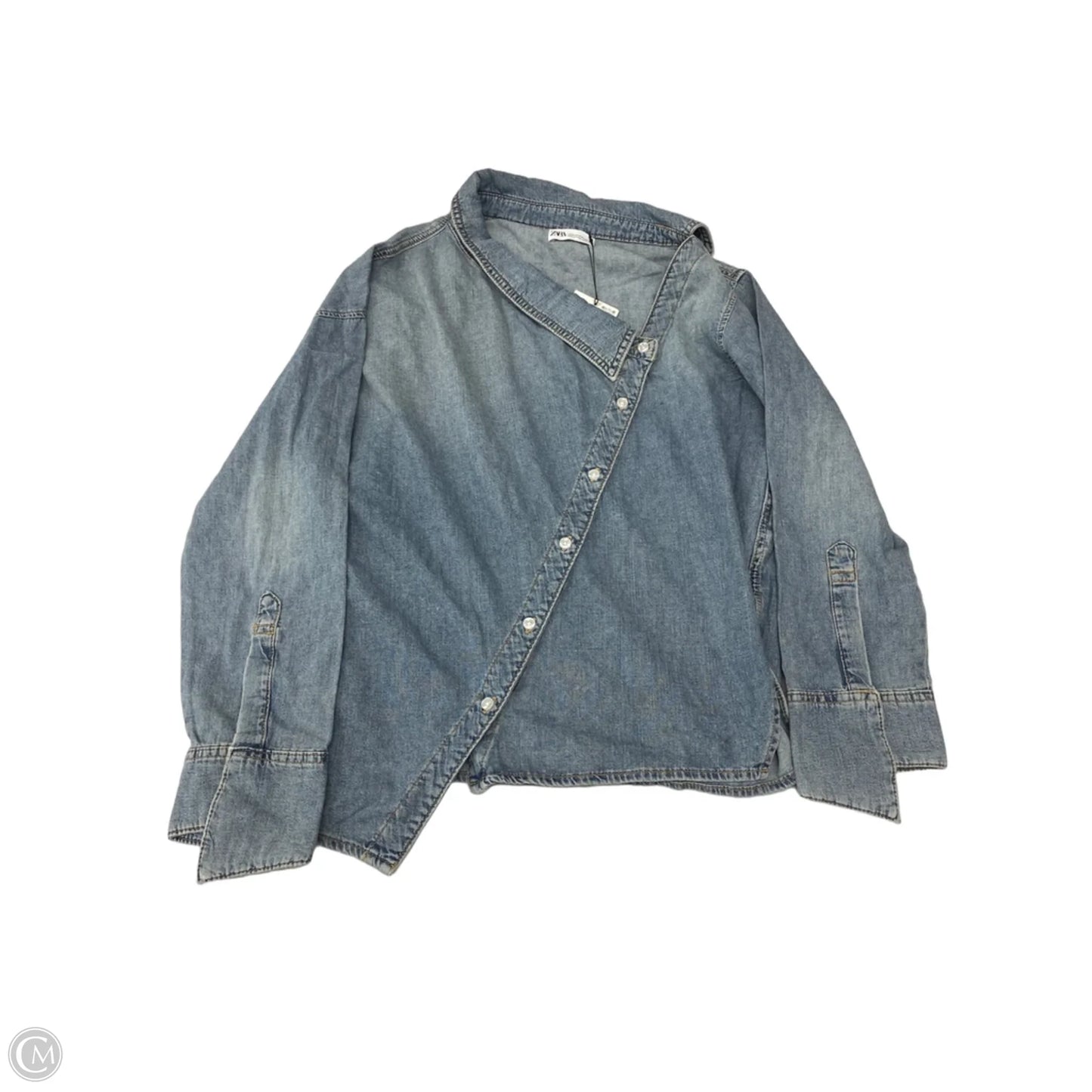 Top Long Sleeve By Zara In Blue Denim, Size: S