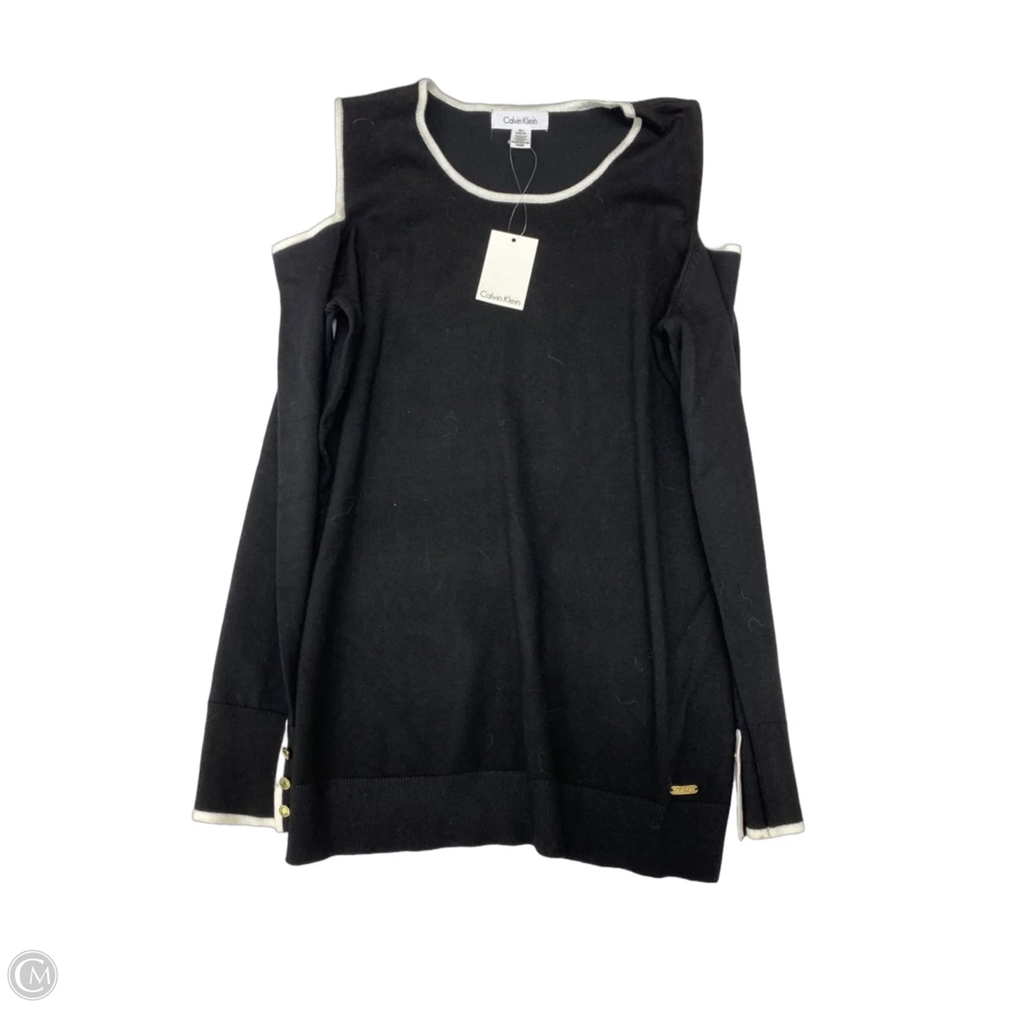 Top Long Sleeve By Calvin Klein In Black & White, Size: S