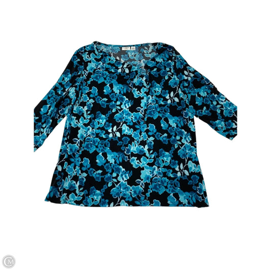 Blouse 3/4 Sleeve By Cato In Black & Blue, Size: Xl