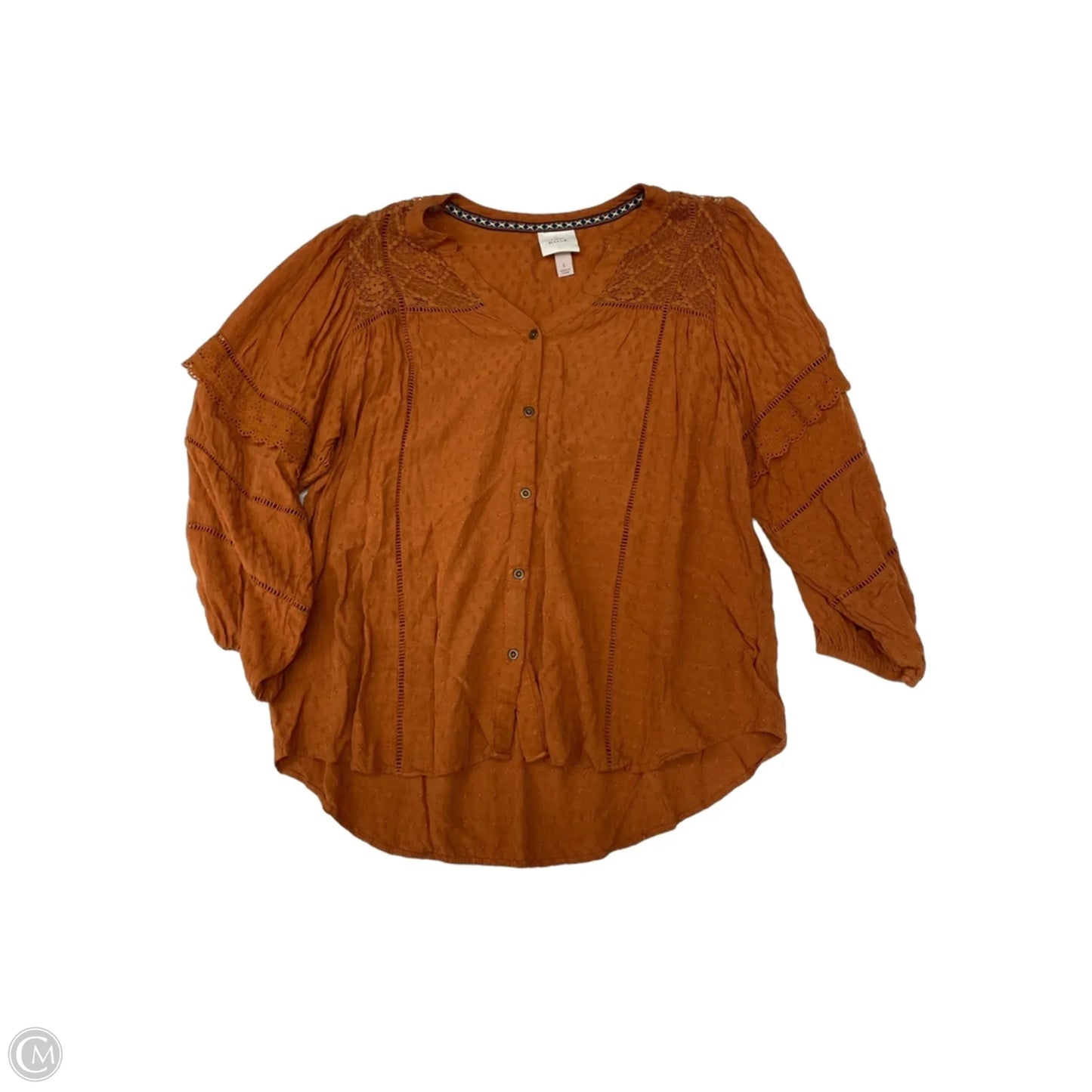 Blouse Long Sleeve By Knox Rose In Coral, Size: L