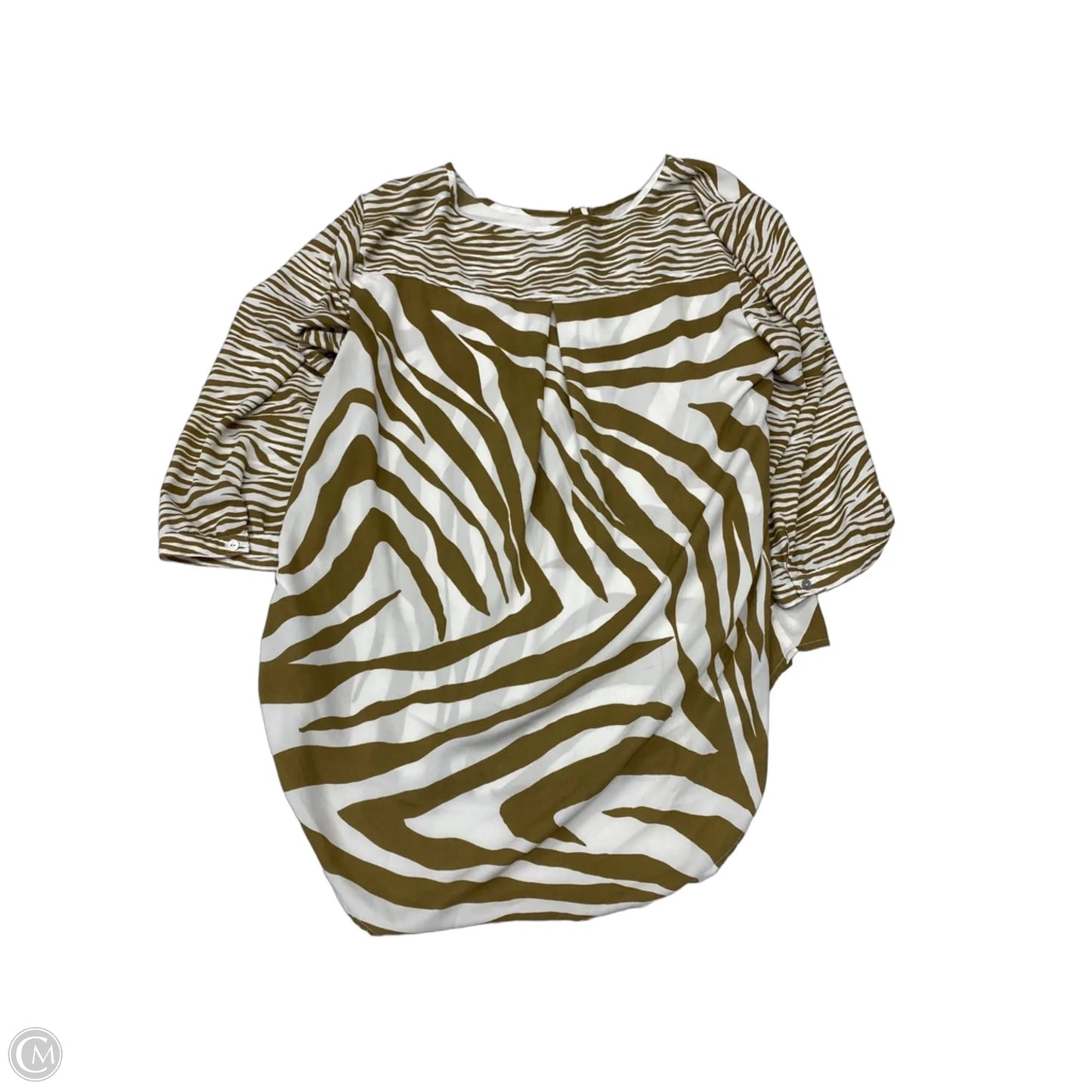 Blouse Long Sleeve By Chicos In Brown & Cream, Size: L