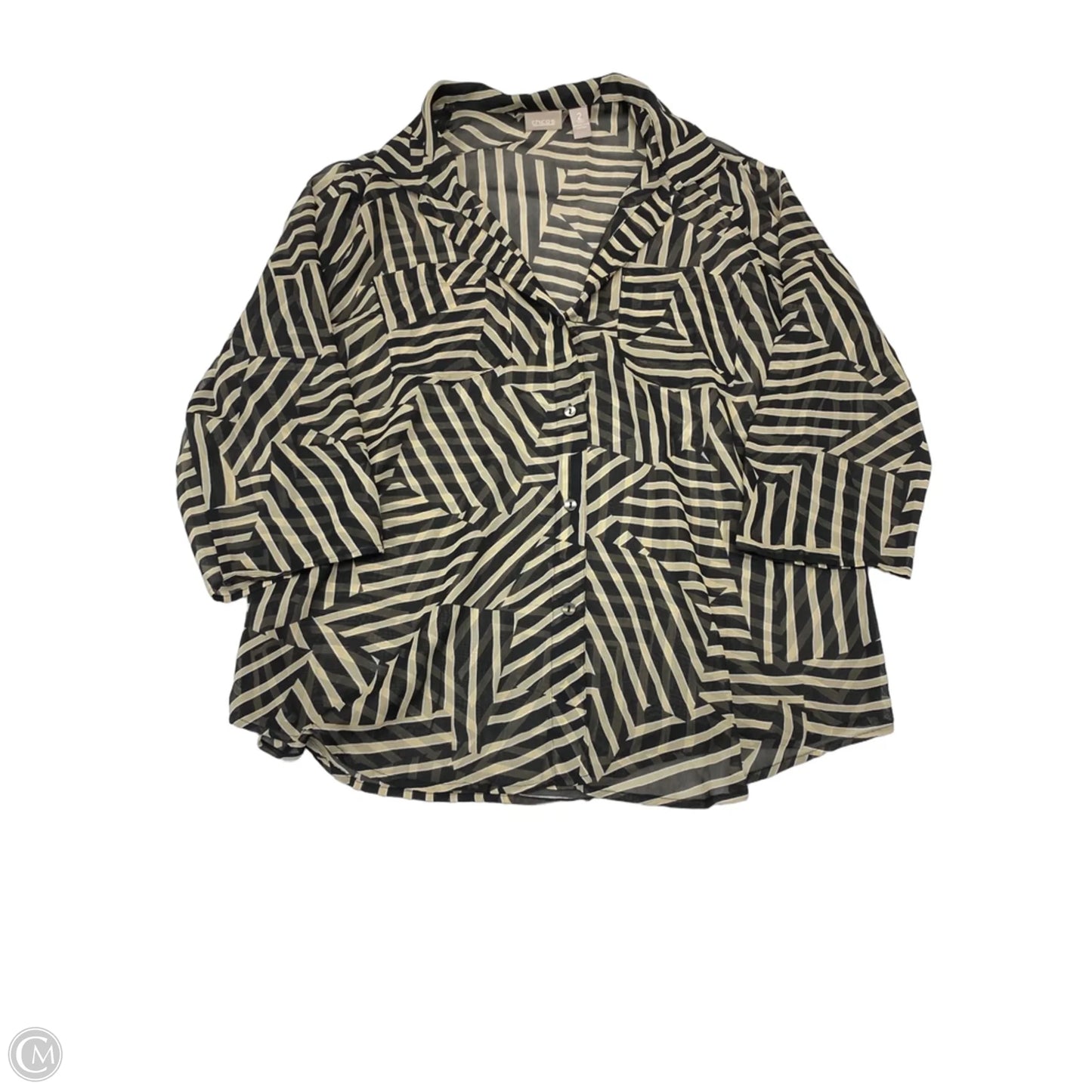 Blouse 3/4 Sleeve By Chicos In Black & Tan, Size: L