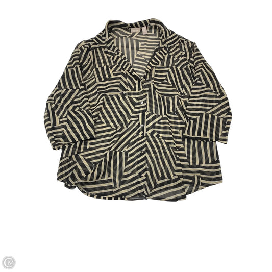 Blouse 3/4 Sleeve By Chicos In Black & Tan, Size: L