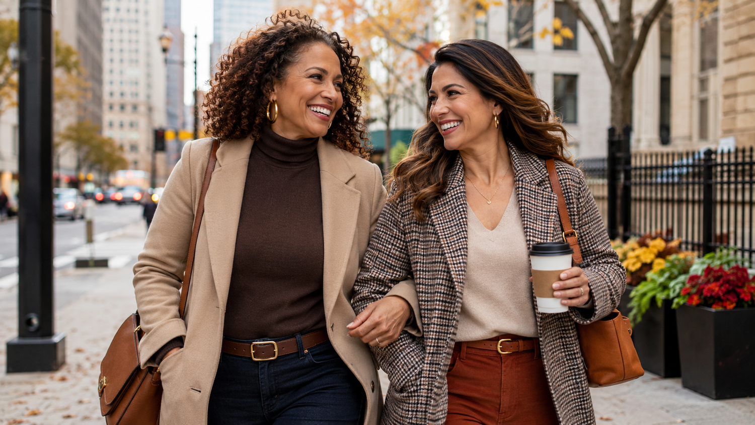 2 women smiling in fall clothes